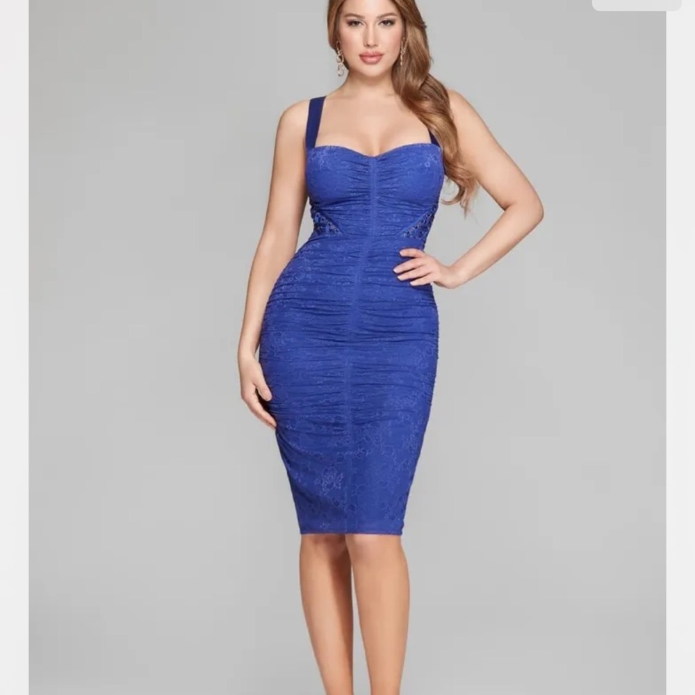 New Guess Marciano Emilie Overlay Lace Lattice Ruching Knee Stretch Dress 0 XS